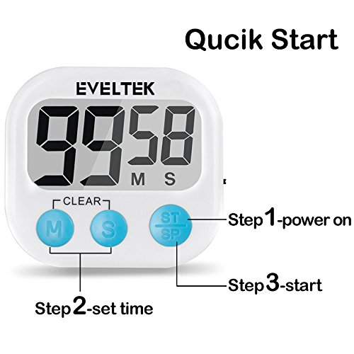 2 PACK EVELTEK Digital-Küche-Alarm Stunden/ Uhr mit Großem LCD-Anzeige Laut Klingende Alarm, Countdown oder Graf Bis für Kochen / Schule / Games (Schwarz Schlüssel) - 2