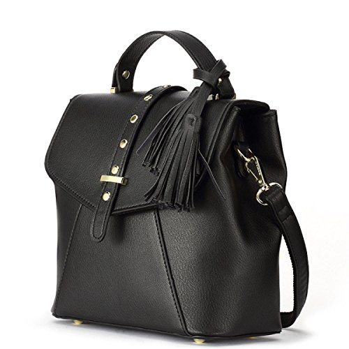 QPALZM 2017 Damen Leder Rucksack Geldbörse Schultern Tasche Reise Quaste Tasche Daypack Black