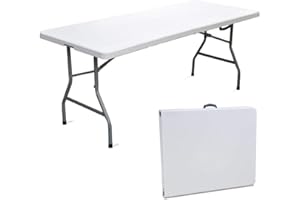 BAKAJI Tavolo Pieghevole in Resina 183x76x72cm HDPE Struttura in Metallo Rinforzato Richiudibile a Valigetta con Maniglia, Arredo Giardino, Casa, Camper, Campeggio, PIC-NIC (183x76x72cm)