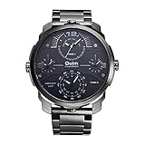 Qy DREI Bewegungen Quarzuhr Disc Design Casual Outdoor Vogue Quarz Armbanduhr Qualität Leder,Black
