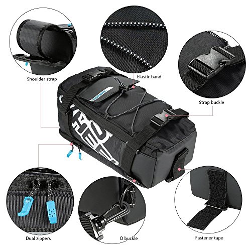 Wisamic Radtasche Gepäckträgertasche Rucksäcke Wasserdicht mit Reflektierendem Band Schwarz, 32,5 x 16 x 18 cm - 5