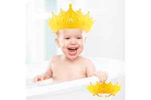 JOFONY Duschhaube Kinder,Haarwaschhilfe Kinder,Verstellbarer Haare Waschen Kinderschutz,Silikon Augenschutz Schutzkappe für Babydusche und Shampoo(Kronenform Gelb)