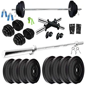 BodyFit PVC 20Kg Weight Plates with 3ft Plain Rod, 1 Pair Dumbbell Rods Home Gym Exercise Set Combo (Black)