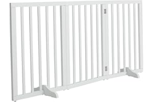 The Fellie Wooden Foldable Dog Gate with Support Feet, Foldable Safety Pet Fence Freestanding Indoor Barrier for House, Doorway, Stairs, 3 Panels(139x60.5cm, White)