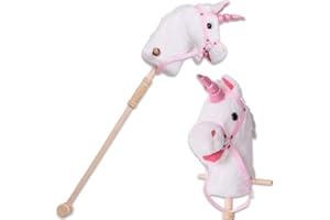 TE-Trend Poney à Chevaucher, Licorne Son Enfants Hobby Cheval de Bois Spielpferd Stockpferd Bois Stock Rouleaux 96 CM Beige