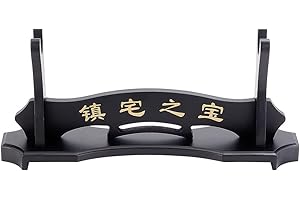 OLYCRAFT Soporte de madera para katana y espadas samurái, soporte de exhibición de espadas negras con personaje chino