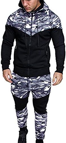 Camouflage Hoodie For Men,Moonuy Men Long Sleeve Fashion Casual Daily Print Slim Ziper Handsome Hooded Sweatshirt Tops Jacket Coat Outwear Sweater Hoody Parka Overcoat (Suit-Black, L)