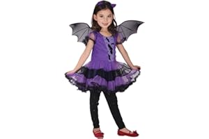 MYSTELLA Costume Pipistrello Halloween Bambina 3-12 Anni Vestito Travestimento Carnevale Ragazza Bimba con Ali Cosplay(SENZA PANTALONE)