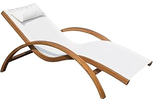 Outsunny Sonnenliege Gartenliege Liegestuhl Relaxliege Liege Relaxsessel mit Kopfkissen Lärche + Textilgewebe Braun+Creme 161 x 72 x 68 cm
