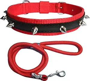 Pedigone Dog Belt Combo of Red Dog Spike Collar with Red Lead 1.5m Lengthy Dog Collar & Leash for Your Pet Dogs.