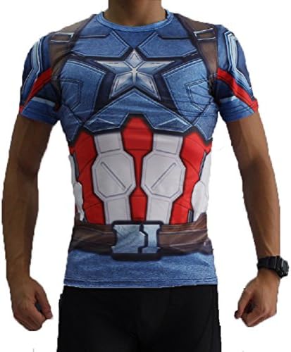 Born2Ride™ Superhero Fancy Dress/Costume/Gym/Cycling Short sleeved T-Shirt Tops (Medium , New Captain America Shield Short Sleeve )