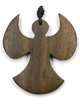 Engel Schmuck aus Holz, Kettenanhänger zeitlos natürlich Länge 4,5cm, inkl Textilband Holzschmuck