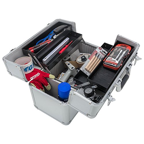 anndora® Werkzeugkoffer 24L Präsentationskoffer Etagenkoffer Silber + Schlüssel - 4