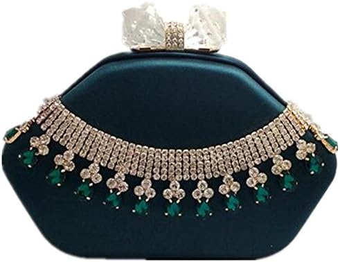 Women Bags Clutch Dress Evening Party Wedding Silk Shoulder Chain Rhinestone , green