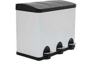 Amig - Secchio della Spazzatura Triplo con Pedali 45 litri Mod. RECIK3-3 Scomparti Rimovibili da 15 litri - Secchio di Riciclaggio per Cucina - Acciaio - 60 x 37 x 49 cm - Bianco