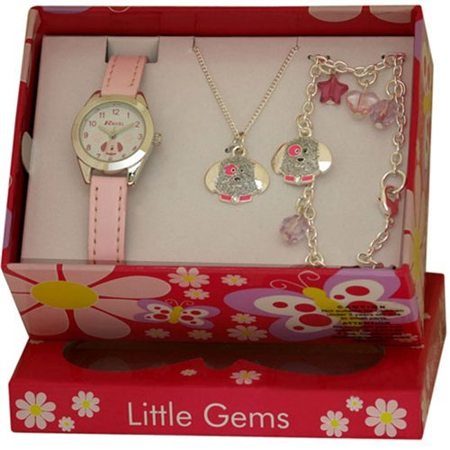Ravel Kinder-Armbanduhr Ravel Little Gems puppy children's jewellery set. Analog plastik rosa R2218