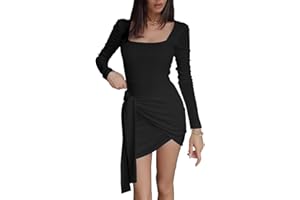 KOEMCY Vestito Donna Sexy Maniche Lunghe Mini Bodycon Abito Vita Alta Elegante Casual Vestiti Cravatta Pullover Elasticizzato Vestito