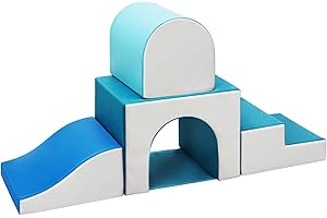 SWEHOUSE GeerWest Parcours Motricité Bébé 4 Pièces: Module Motricité Enfant Cuir PU Blocs Mousse Éducatifs - Jouets Descalade Bébé Structure d'escalade Antidérapante Ensemble Arche Elliptique(Moderne)