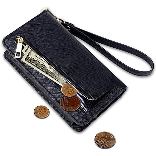 Damen Portemonnaie, SHANSHUI GeldbÃ¶rse Frauen RFID Schutz Geldbeutel mit Handyfach, Wristlet Clutch fÃ¼r Smartphone LangbÃ¶rse Portmonee Wallet (M,Schwarz)