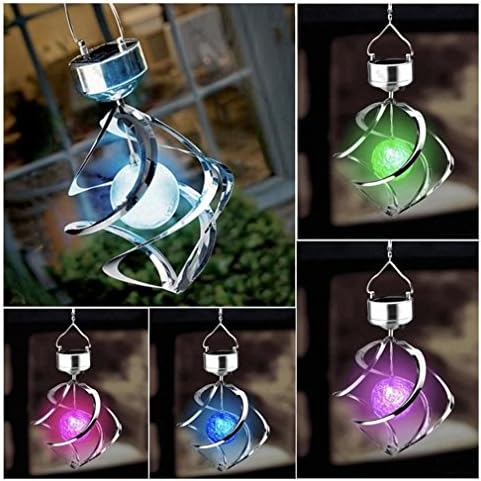 cuzile Solar Powered 7 Colors Changing Wind Chime Courtyard Wind Spinner Light Hanging Moving Rotating LED Campanula Light