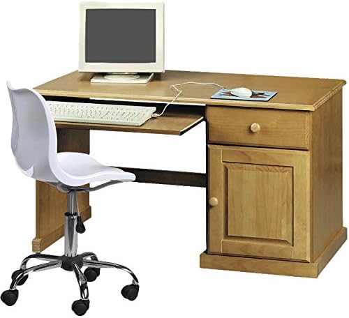 Solid Pine Standard Computer Desk - Provides One Drawer And One Cupboard - With A Slide Out Keyboard Tray - Perfect For Home Office