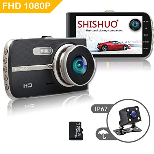 SHISHUO Cámara de Coche - Pantalla IPS Grande de 4 Pulgadas 1080P Dash CAM de Registrador de Conducción en Vehículo con Tarjeta Micro SD de 16 GB, Sensor-G Incrustado, Detección de Movimiento ...
