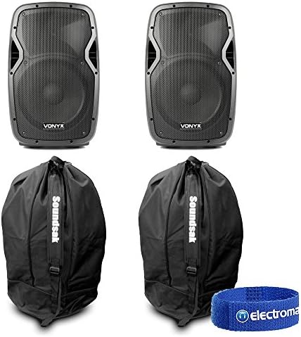 Pair of Vonyx 12 Inch Passive DJ Speakers 1200W SoundSak Universal Carry Bags