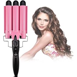 Fer à Onduler Bigoudis de Cheveux Boucler en Céramique Portable Température Réglable 3 Tubes Chauffants Grande Vague Coiffure Outils (32 mm)