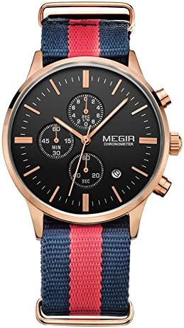 MEGIR Men's Canvas Nylon Band Chronograph Waterproof Quartz Watch