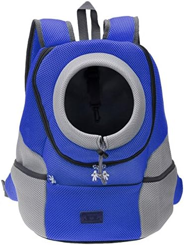 Mogokoyo Airline Approved Cat Dog Backpack, Puppy Pet Carrier Front Bag with Breathable Head Out Design and Double Mesh Padded Shoulder for Outdoor Travel Hiking (M, Blue)