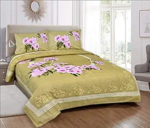 CREZARE 100% Pure Cotton Queen Size Corn Yellow Traditional Jaipuri Bedsheet for Double Bed with 2 Pillow Covers