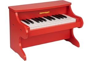 ZIPPY MAT Kinder Klavier Tastatur, 25 Tasten Digitalpiano für Kinder, Mini Musik Lerninstrument Spielzeug, Holz Klavier für Kleinkinder Mädchen Jungen (Red)