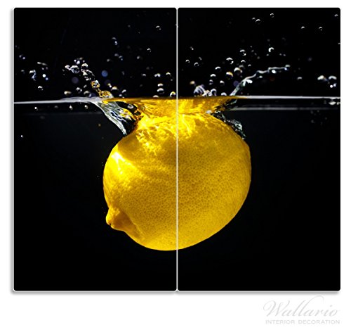 Wallario Herdabdeckplatte / Spritzschutz aus Glas, 2-teilig, 60x52cm, für Ceran- und Induktionsherde, Zitrone im Wasser - Frisches Obst für die Küche