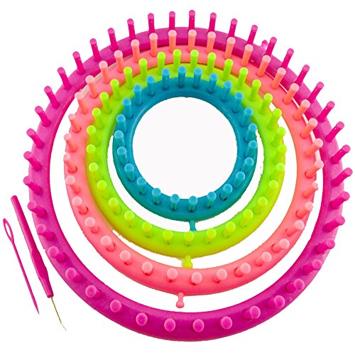K7plus® 6 tlg. Strickring Set Strickrahmen – Knitting Loom – Strickliesel – Haken – gebogene Nadel – 4 Strickrahmen (29 cm + 24 cm + 19 cm +14 cm) mit Zubehör und Anleitung - 2