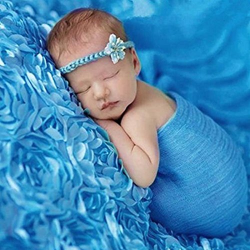 SA Newborn Baby 3D Rose Backdrop Receiving Blanket ,Baby photography background (Blue)