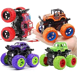 SaleOn Plastic Rubber Tyre Big Size Unbreakable Monster Cars Set / Toddler Toys / Monster Car Set / Mini Truck Set / Friction Car 4 Wheel Drive Vehicle for Boys and Kids Pack of 4 Model-X1032