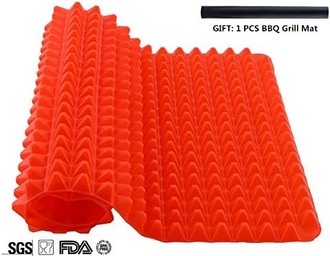 Silicone Baking Mat Red, Pyramid Pan Silicone Oven Mat Non Stick Cooking Mat 1PCS 15.9"x 11.4" and 1PCS BBQ Grill Mat for Gift! (RED)