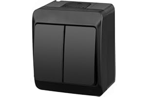 asvendo Elektro HERMES Interrupteur moderne en saillie/double interrupteur/prise multiple / IP44 étanche/extérieur/noir (double interrupteur)