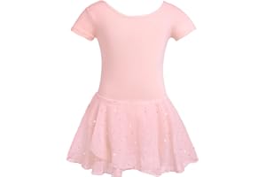 zffriction Kinder Ballettkleidung Mädchen Ballettkleid Baumwolle Kurzarm Ballettanzug Mädchen Tanzkleid Balletttrikot mit Glitzerndes Chiffon Rock Tütü 2-11 Jahre