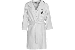 hermet Juventus FC, Accappatoio in Microfibra Tinta Unita, Bianco, Salvaspazio, Taglia 12/14 Anni, Prodotto Ufficiale