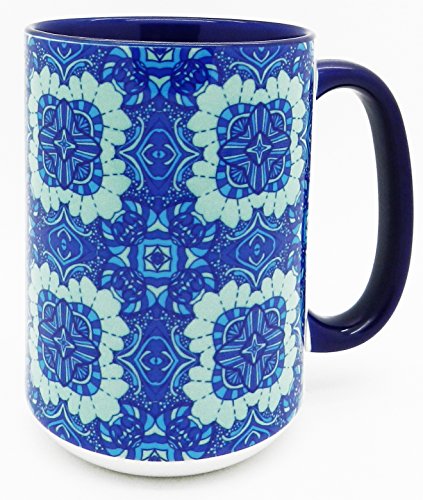 Half A Donkey The Big Blue Floral Geometric Design Mug Extra Large Mug With Blue Glazed Finish On Large Handle And Interior By Buy Online In Belize Missing Category
