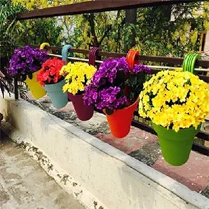 Green Port Balcony Railing PP Planter (Multi Color) Set of 4