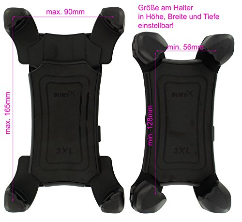 Bury 3XL universal System 9 charging cradle / Ladehalterung fÃ¼r groÃŸe Smartphones bis 168mm inkl. telebox KFZ USB Ladestecker