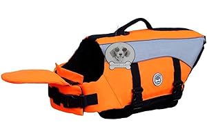 VIVAGLORY Gilet de Sauvetage pour Chien avec Flotteur Avant Amovible, Gilet de Sécurité pour Chien avec Bordures Réfléchissantes et Rembourrage Supplémentaire, Orange Fluo, S