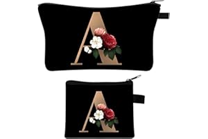 YZDMDM 2 Stück Personalisierte Make Up Tasche, Geschenke für Freundin Mütter, A-Z Personalisierte Damen Kosmetiktasche, Geburtstagsgeschenke für Frauen, Beste Freundin, Initiale Schminktäschchen (A)