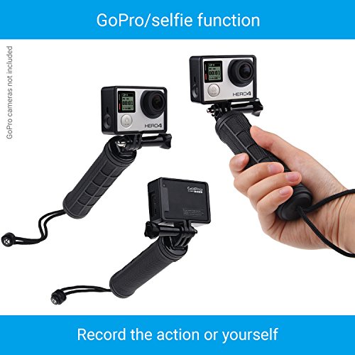 Impugnatura Stabilizzante per GoPro HERO4, Session, Nero, Argento, Hero+ LCD, 3+, 3, 2, 1 e la maggior parte di Fotocamere Compatte & Smartphone - Adattatore Treppiede, Porta Telefono Universale - Fotografia Steady Shot, Selfie (Impugnatura + adattatore treppiede + porta telefono, Nero)