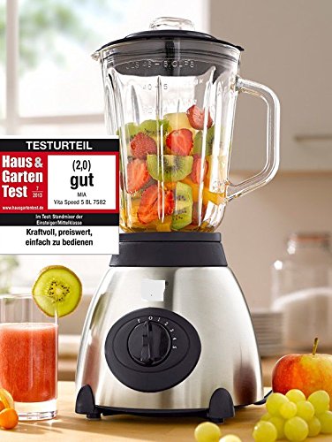 VitaSpeed Edelstahl Standmixer / Smoothie Maker mit Glaskrug (500 Watt), 1,5 L Fassungsvermögen, Mixer mit 19.000 U/min max., Edelstahl - 6