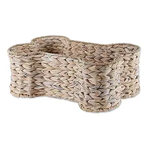 Bone Dry Pet Storage Collection Bone Shape Hyacinth Toy Basket, Small, White Wash