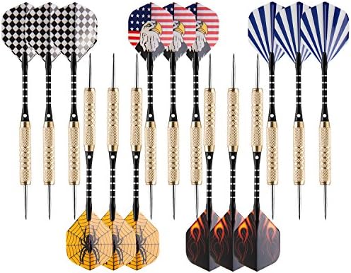 15 Packs Steel Tip Darts 18 Grams with Dart Sharpener and 3 Extra Flights, Aluminum Shafts &amp; Brass Barrels, Perfect for All Levels in Every Rec Room, Man Cave, Bar and Game Room