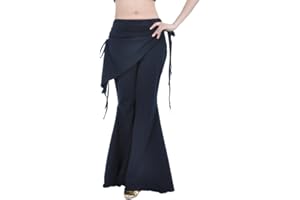 YuanDian Femme Belly Danse Pantalon Jambe Large Évasée Élégant Oriental Arabe Tribal Fusion Danse du Ventre Performance Wrap Taille Hanche Pantalon Vêtements Noir